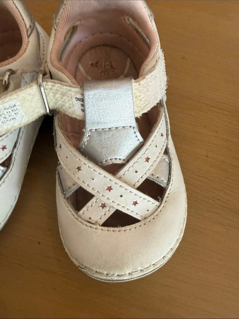 Stride Rite White and Pink Star Accent Mary Jane Walker Shoes